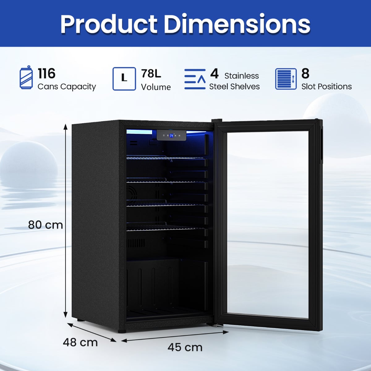 78 L Mini Beverage Refrigerator Cooler-Black