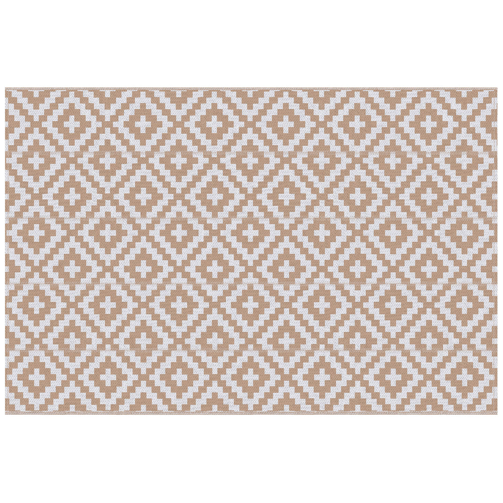 Outsunny Reversible Outdoor RV Rug, Patio Floor Mat, 274 x 182 cm Plastic Straw Rug for Garden, terrace, Beach, Camping, Coffee & White