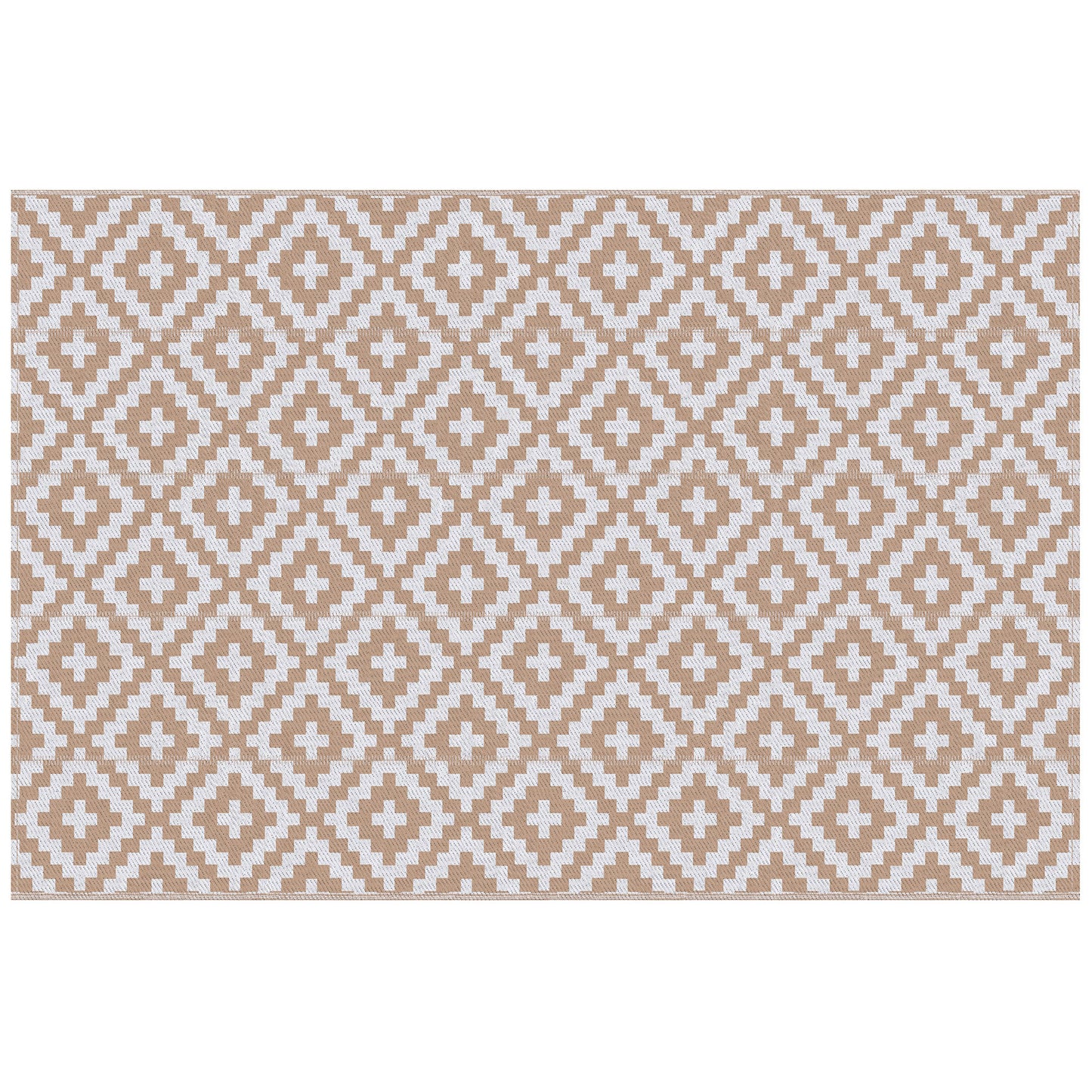 Outsunny Reversible Outdoor RV Rug, Patio Floor Mat, 274 x 182 cm Plastic Straw Rug for Garden, terrace, Beach, Camping, Coffee & White