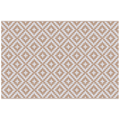 Outsunny Reversible Outdoor RV Rug, Patio Floor Mat, 274 x 182 cm Plastic Straw Rug for Garden, terrace, Beach, Camping, Coffee & White