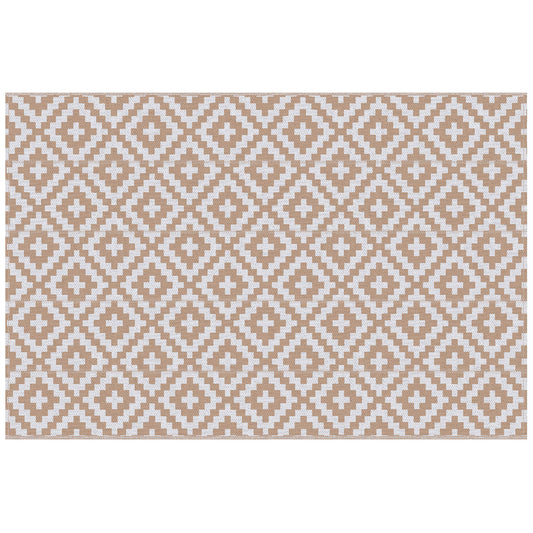 Outsunny Reversible Outdoor RV Rug, Patio Floor Mat, 274 x 182 cm Plastic Straw Rug for Garden, terrace, Beach, Camping, Coffee & White