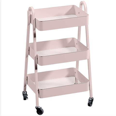 HOMCOM Three-Tier Storage Trolley - Pink