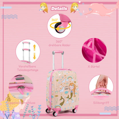 Children's luggage mermaid travel suitcase Children's suitcase set with backpack pink