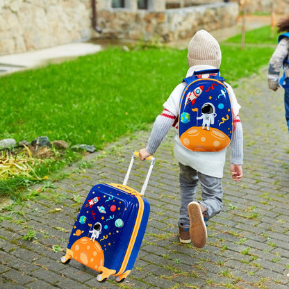 2 pcs Kids Suitcase + Backpack Plastic Trolley Children's Luggage Astronauts