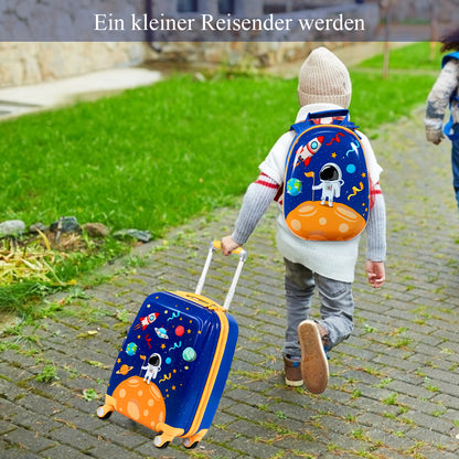 2-piece childrens suitcase + backpack made of plastic childrens trolley childrens luggage astronauts