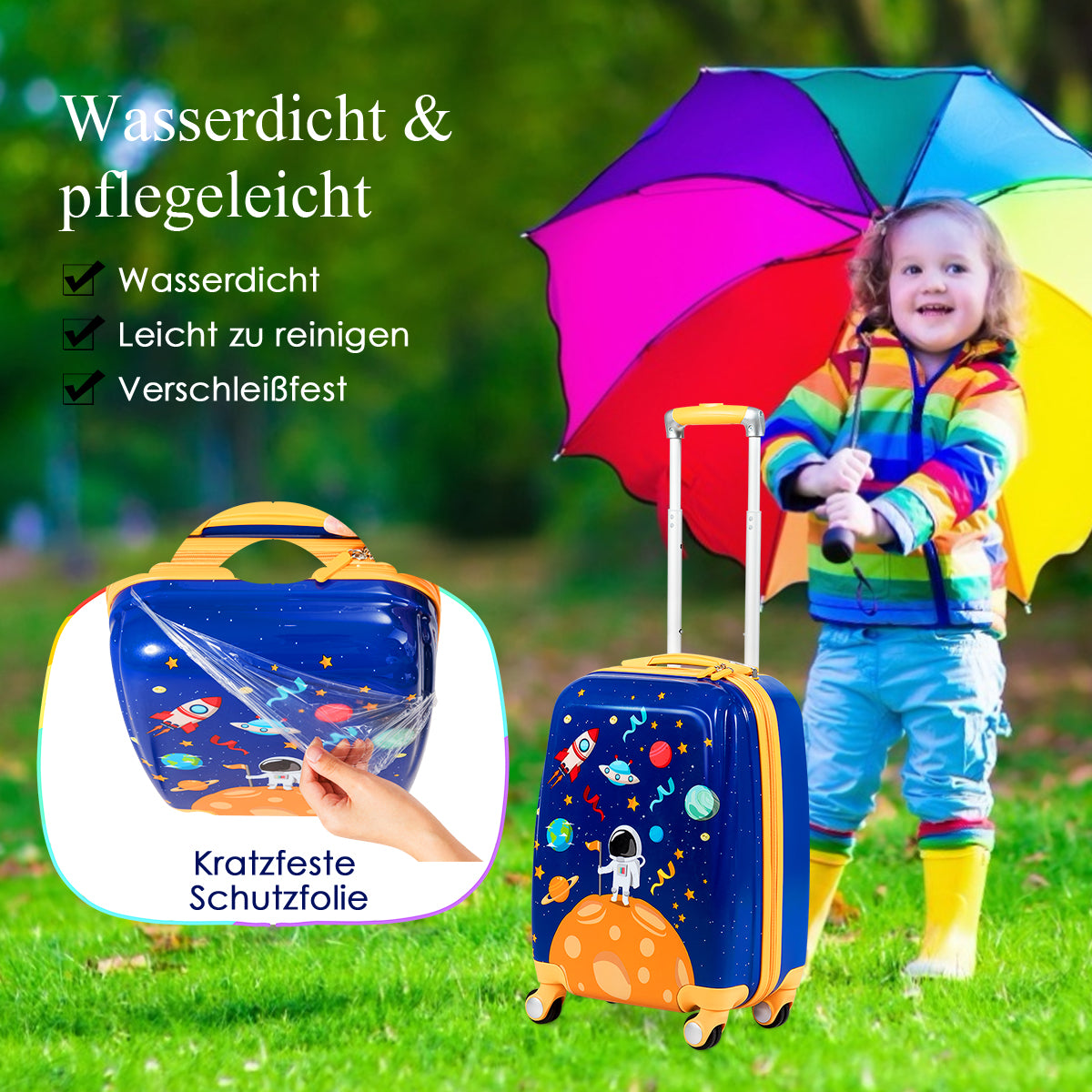 2-piece childrens suitcase + backpack made of plastic childrens trolley childrens luggage astronauts