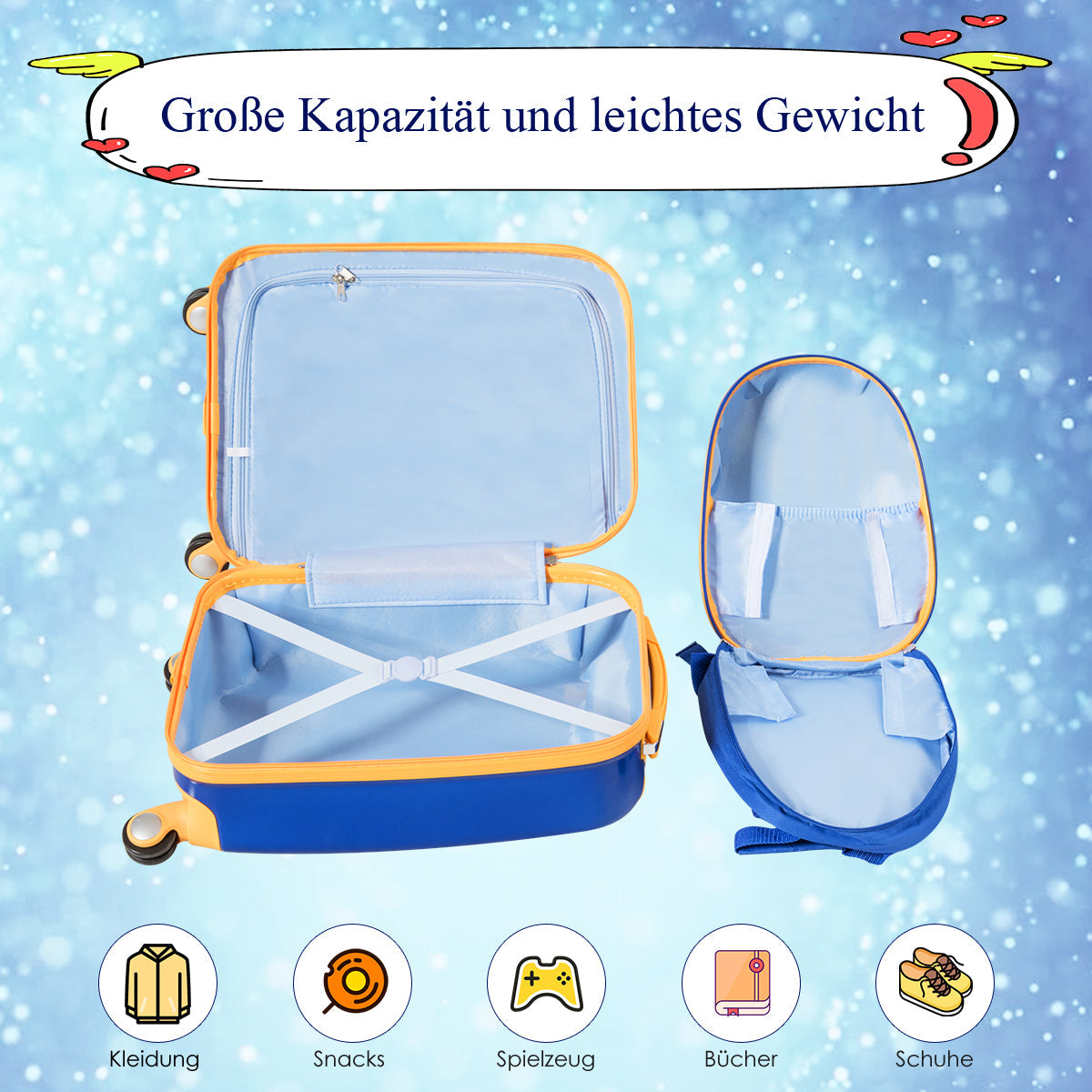 2 pcs Kids Suitcase + Backpack Plastic Trolley Children's Luggage Astronauts