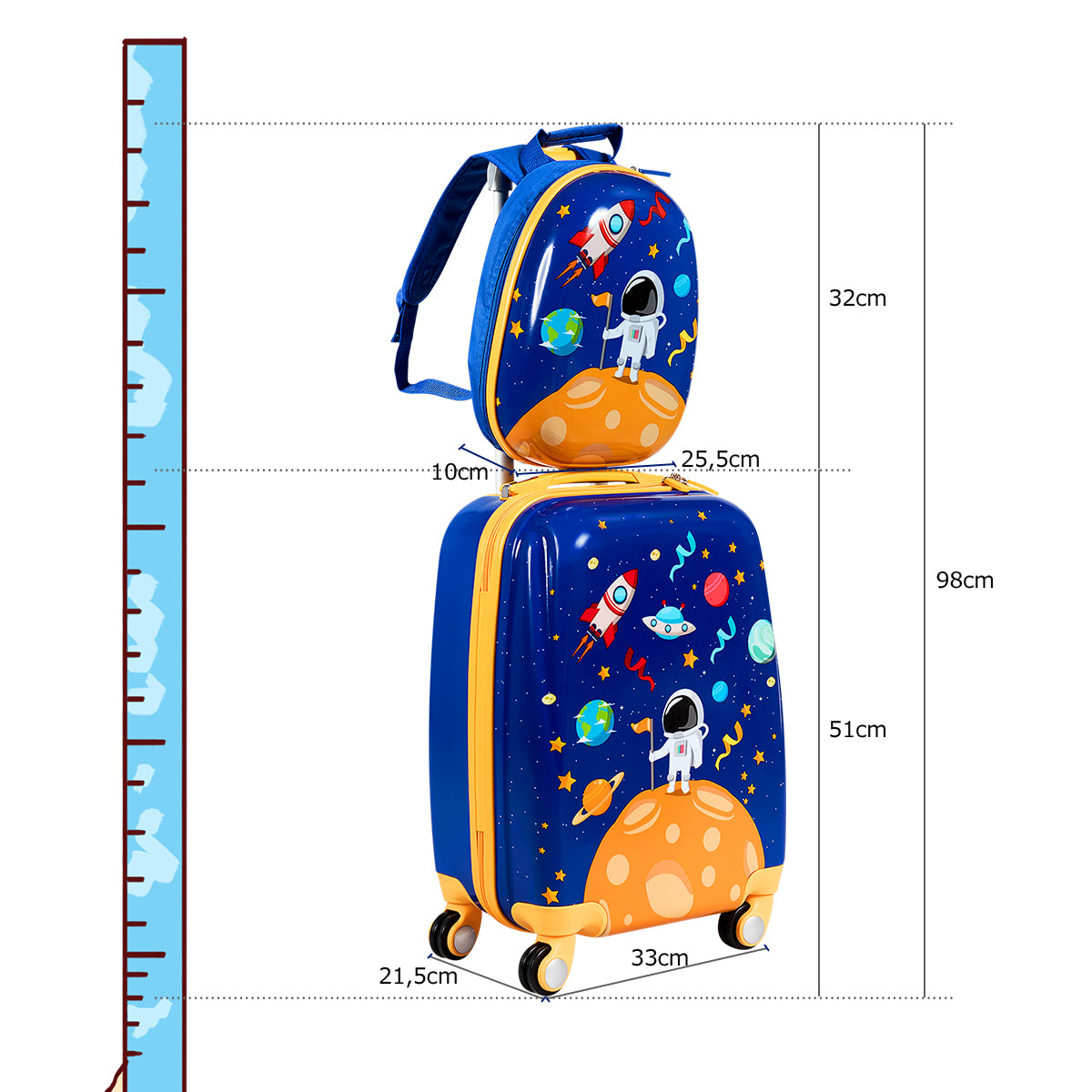 2-piece childrens suitcase + backpack made of plastic childrens trolley childrens luggage astronauts