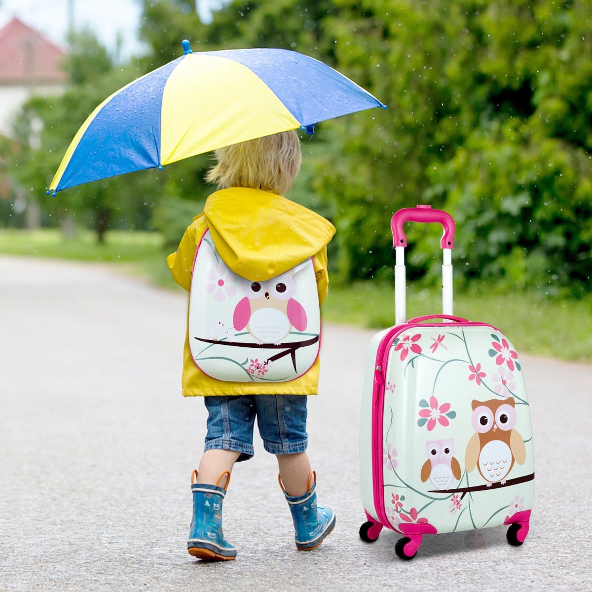 2 Pieces Kids Luggage Set with Carry-on Suitcase and Backpack-Owl