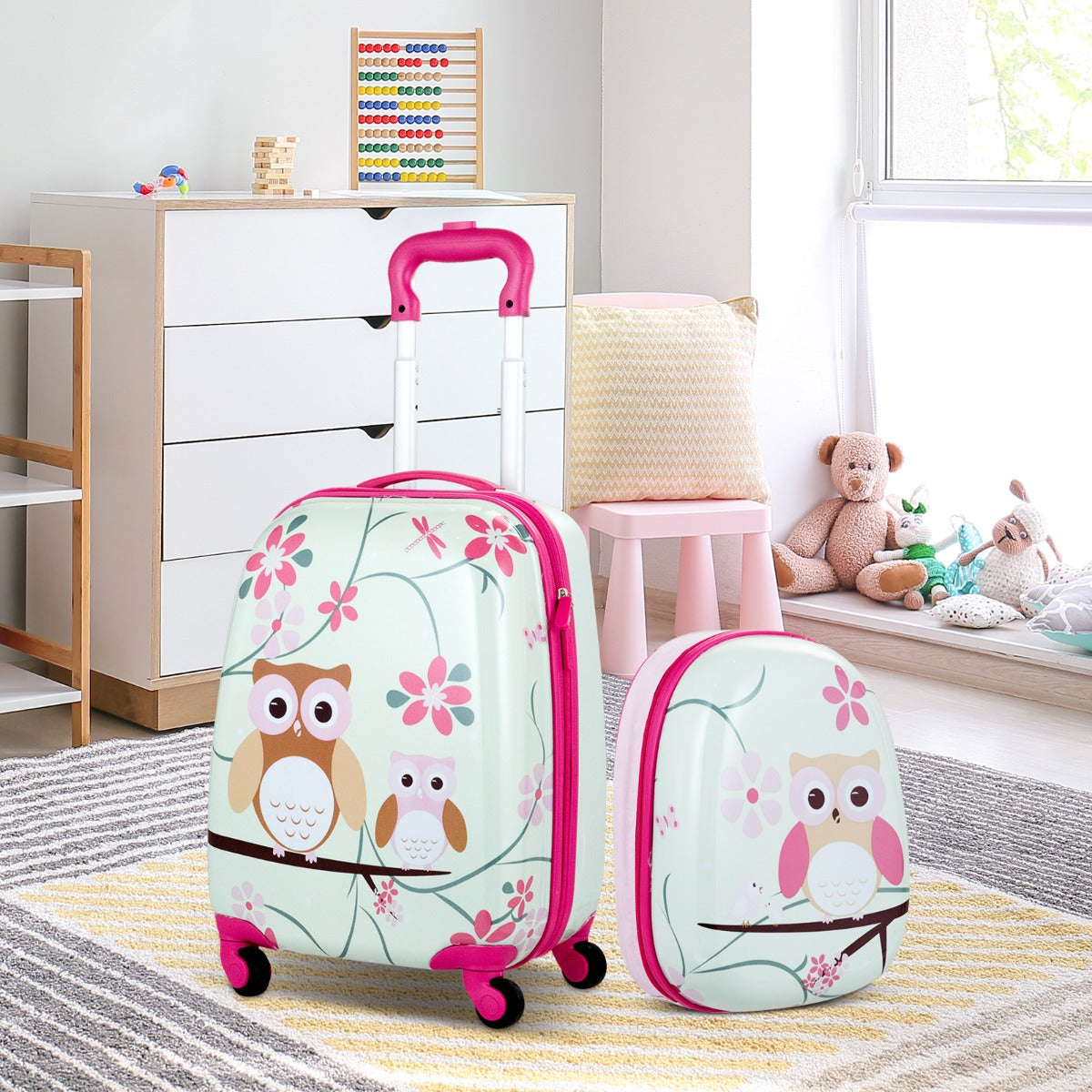 2 Pieces Kids Luggage Set with Carry-on Suitcase and Backpack-Owl