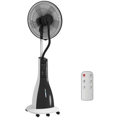 HOMCOM Pedestal Fan with Water Mist Spray, Spray Misting Fan with 75° Oscillation, Remote Control, Tilt Head, 3 Speeds, 3 Modes, 3 Mist, 3L Water Tank, Wheels, for Home, 125 cm