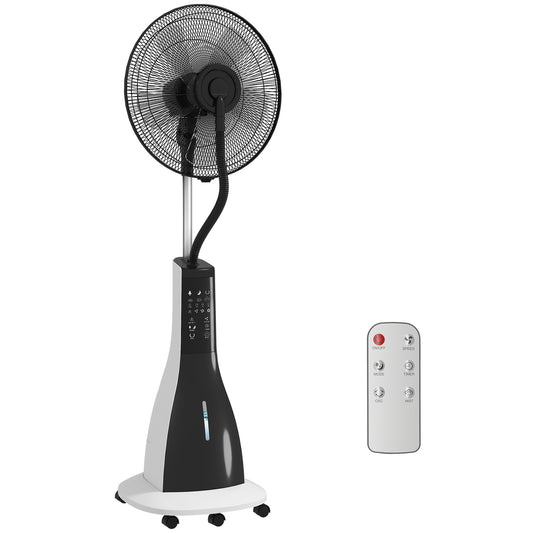 HOMCOM Pedestal Fan with Water Mist Spray, Spray Misting Fan with 75° Oscillation, Remote Control, Tilt Head, 3 Speeds, 3 Modes, 3 Mist, 3L Water Tank, Wheels, for Home, 125 cm