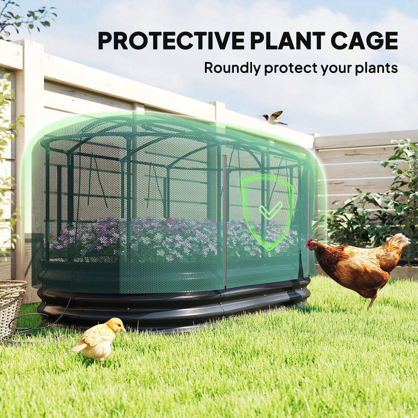 Outsunny Galvanised Raised Garden Bed Kit with Self Watering System and Mesh Cover, Garden Boxes, 6x3Ft, Dark Grey and Green