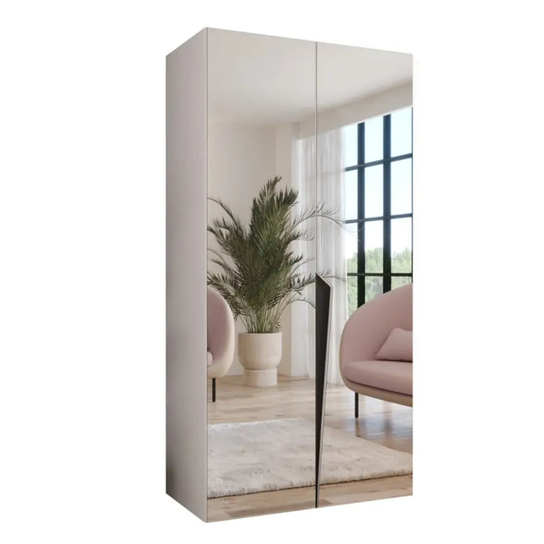 White wardrobe with mirror doors on a white background