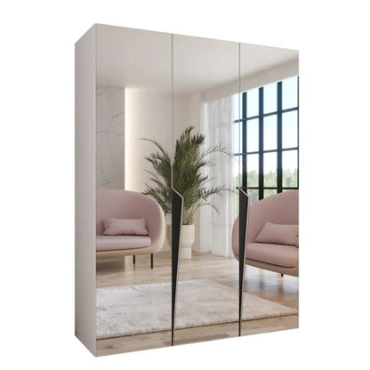 Modern wardrobe with mirror doors in a minimalistic room setup