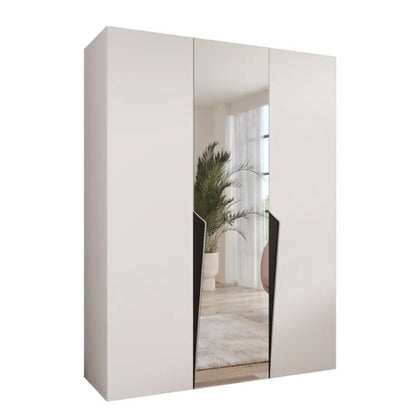 White wardrobe with a mirror on a white background