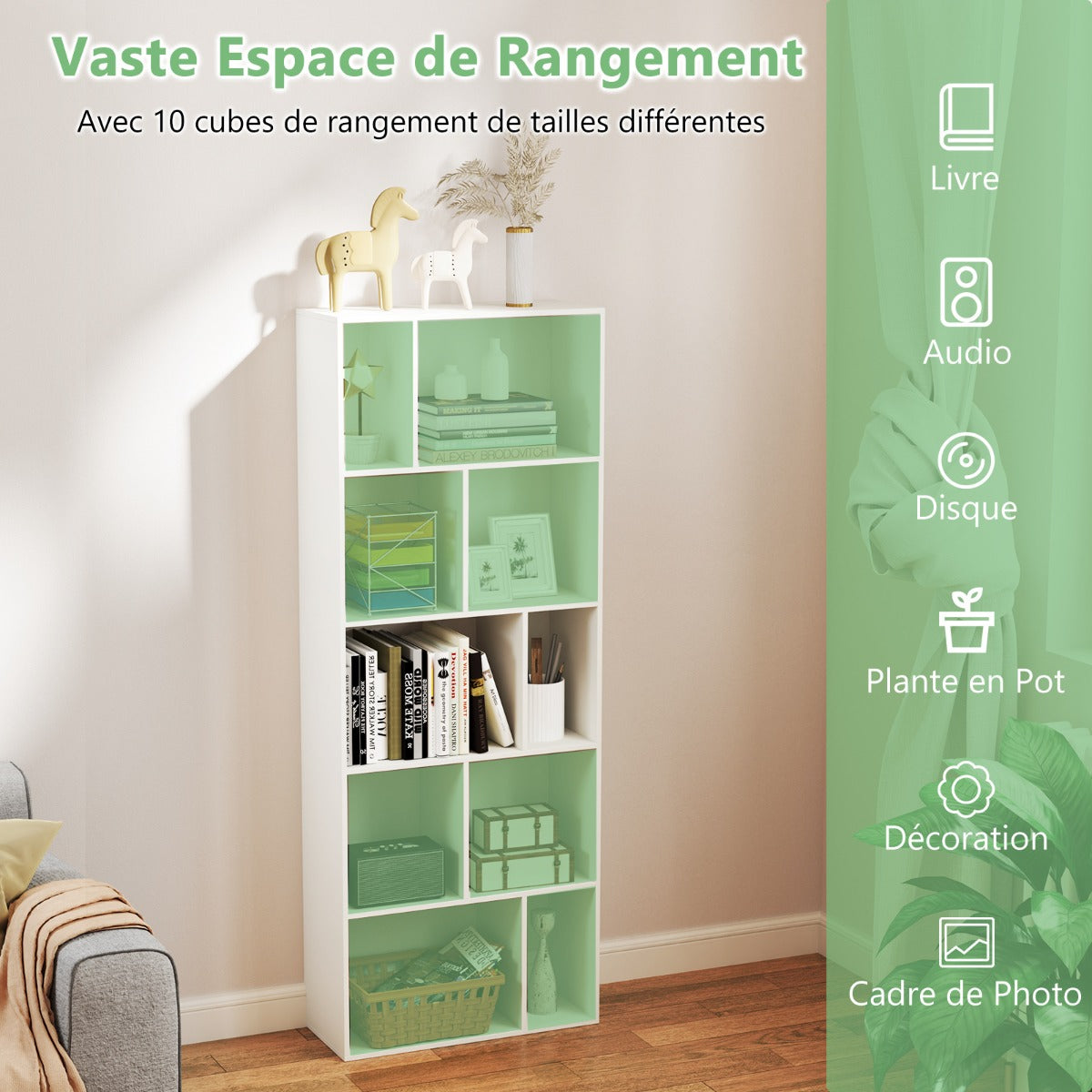 Wood 5-tier Bookshelf Bookcase Home Organizer Display Shelf-White