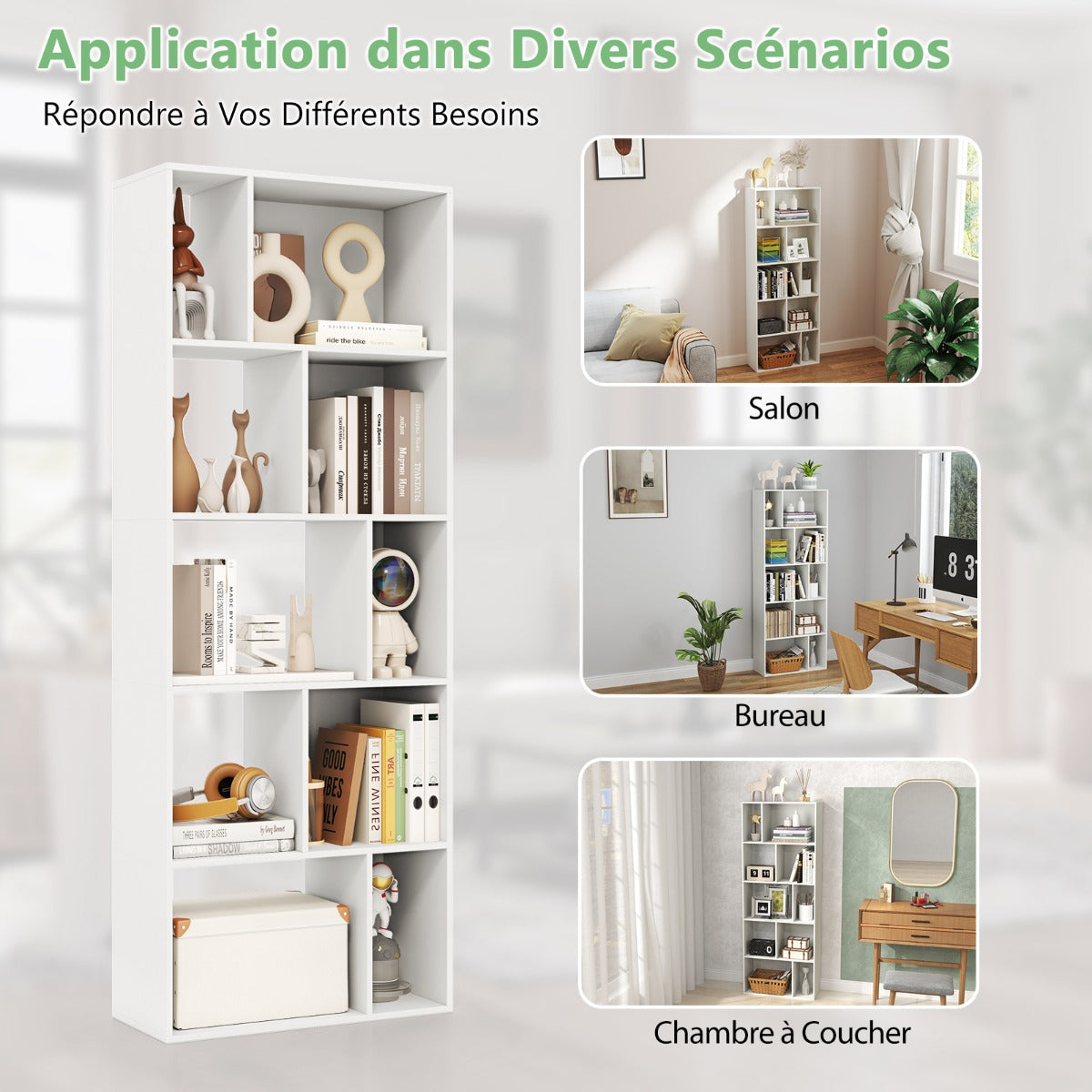 Wood 5-tier Bookshelf Bookcase Home Organizer Display Shelf-White