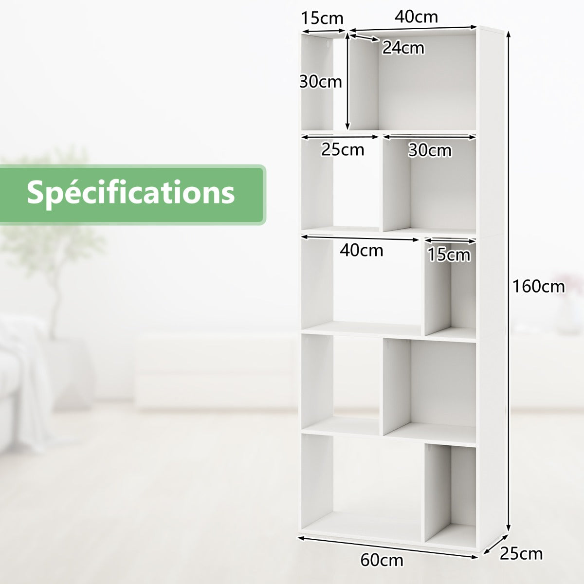 Wood 5-tier Bookshelf Bookcase Home Organizer Display Shelf-White