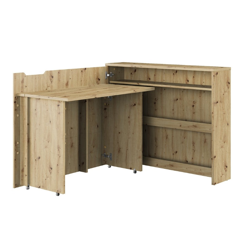 Wooden L-shaped desk on a white background