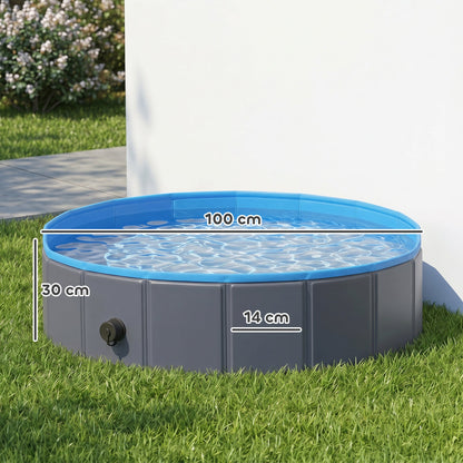 PawHut Foldable Dog Pool for Puppies and Ducks Dog Paddling Pool Bath Tub, Dark Grey, 100 x 30 cm