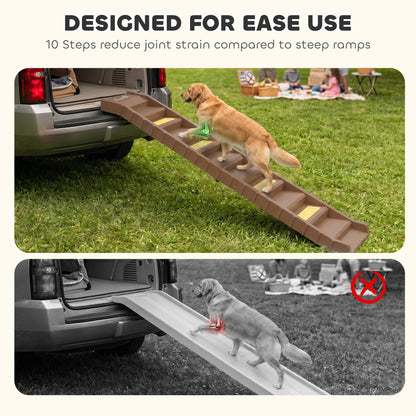 PawHut Dog Car Ramp with Anti-Slip Steps, 10-Steps Pet Stairs for Pets to Access Cars and High Beds, Brown