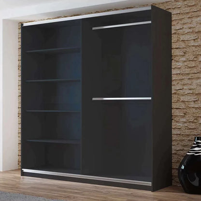 Boris Sliding Door 200cm Wardrobe with Mirror - Graphite, Black, White