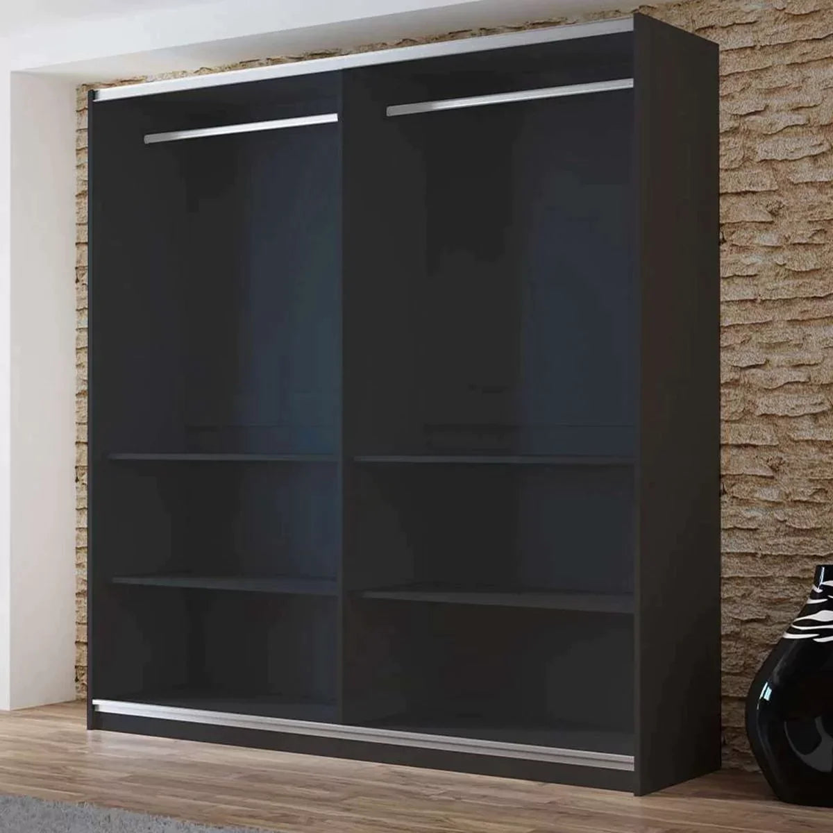 Boris Sliding Door 200cm Wardrobe with Mirror - Graphite, Black, White