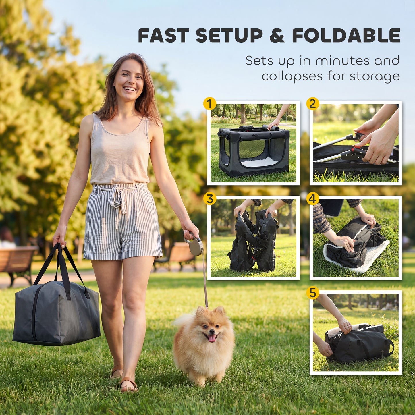 PawHut Soft Dog Crate Pet Travel Crate 60 x 42 x 43 cm with Removable Pad Mesh Window Army Green