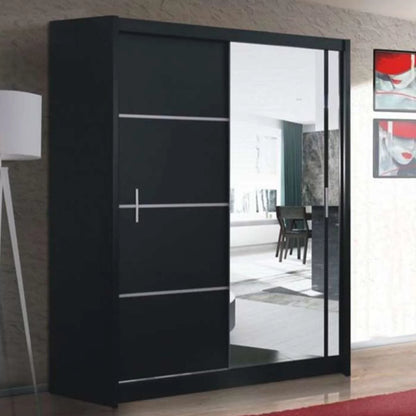 Broadland Sliding Door 180cm Wardrobe with Mirror - Black, White, Sonoma