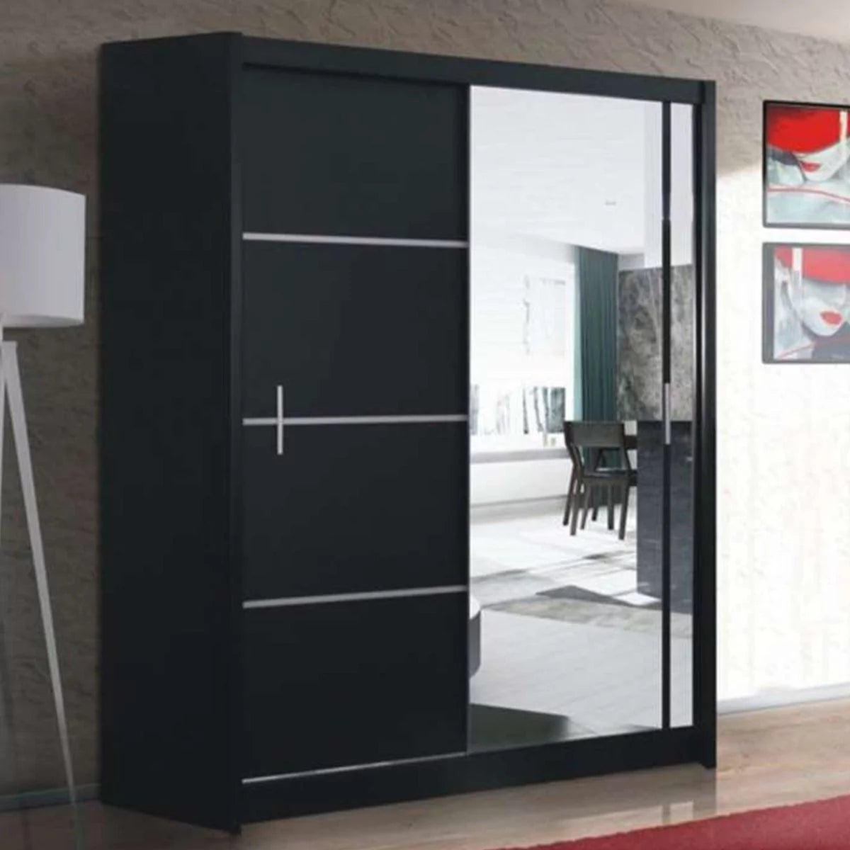 Broadland Sliding Door 180cm Wardrobe with Mirror - Sonoma, White, Black