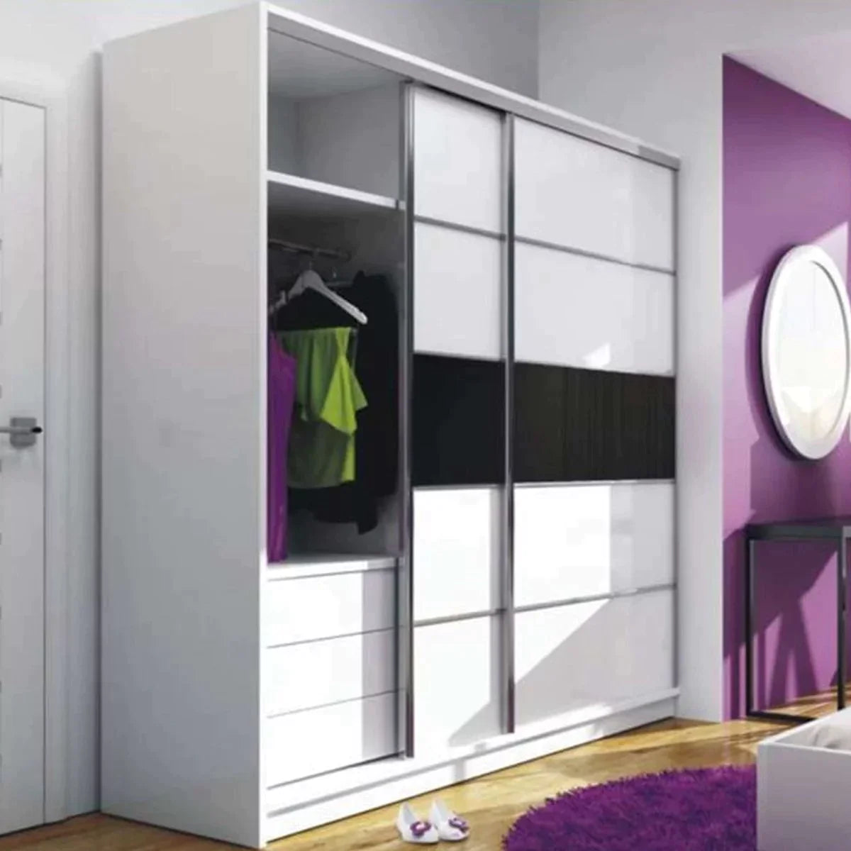 Dublin 2 Sliding Door 226cm Wardrobe White with Black Stripe