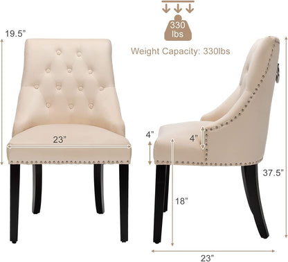 Modern Upholstered Button-Tufted Dining Chair with Naild Trim-Beige