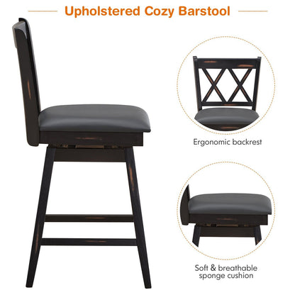 Set of 2 Counter Height Bar Stool with Ergonomic Backrest-Black