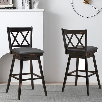 Set of 2 Counter Height Bar Stool with Foot Rest Upholstered Cushion-Black
