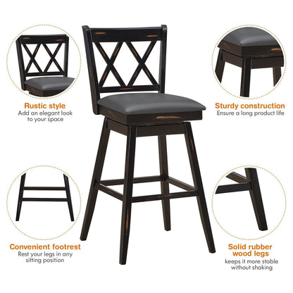 Set of 2 Counter Height Bar Stool with Foot Rest Upholstered Cushion-Black