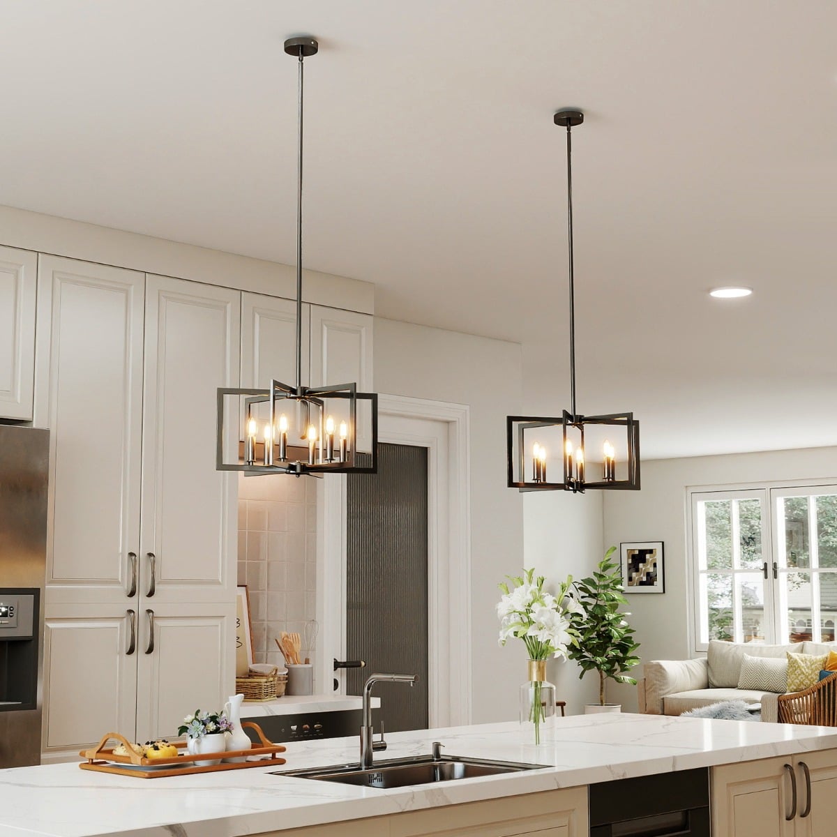 6-Light Black Farmhouse Chandelier with Adjustable Height-Black