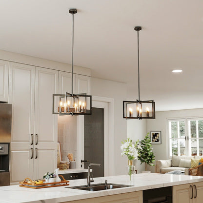 6-Light Black Farmhouse Chandelier with Adjustable Height-Black