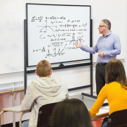 Double-Sided Mobile Whiteboard with Grid Pattern & Stand & Pen Tray 120 x 90 cm Black