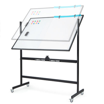 Double-Sided Mobile Whiteboard with Grid Pattern & Stand & Pen Tray 120 x 90 cm Black