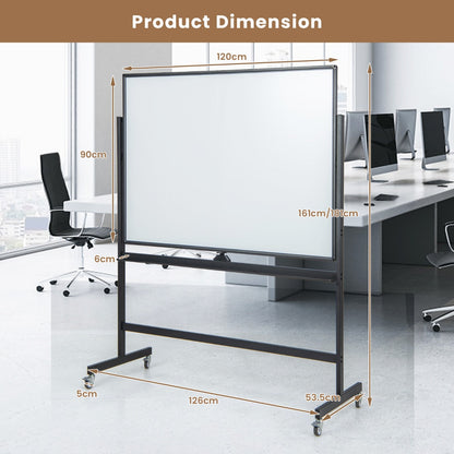 Double-Sided Mobile Whiteboard with Grid Pattern & Stand & Pen Tray 120 x 90 cm Black