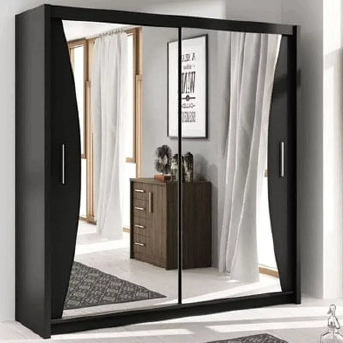 Caledonia Sliding Door Mirror Wardrobe - White, Grey, Black or 150cm and 203cm