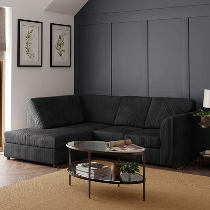 Blake Full Back Black with Grey Jumbo Cord Corner Sofa - Right and Left Arm - Available in Other Colours