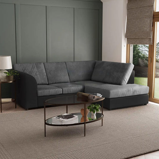 Blake Full Back Black with Grey Jumbo Cord Corner Sofa - Left and Right Arm - Available in Other Colours