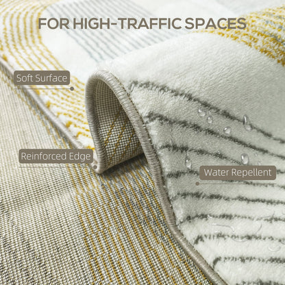 HOMCOM Modern Area Rug, Machine Washable Rug, Allergy-Friendly Floor Carpet for Living Room, Bedroom, Dining Room, Home Office, 230 x 160 cm, Cream White