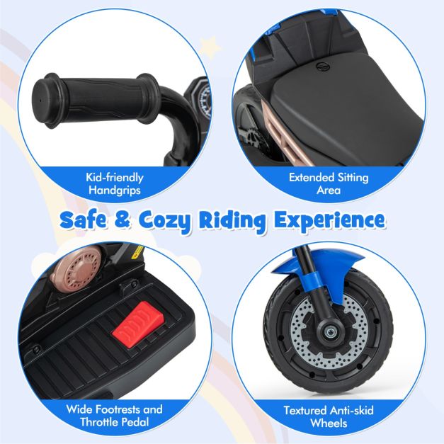 6V Kids Ride-on Motorcycle with 2-wheel/3-wheel Conversion &amp; Detachable Training Wheels-Blue