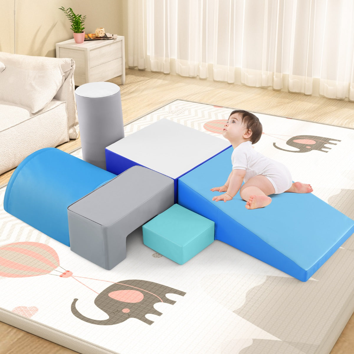 6 Pieces Indoor Climb and Crawl Activity Playset  for Kids-Blue