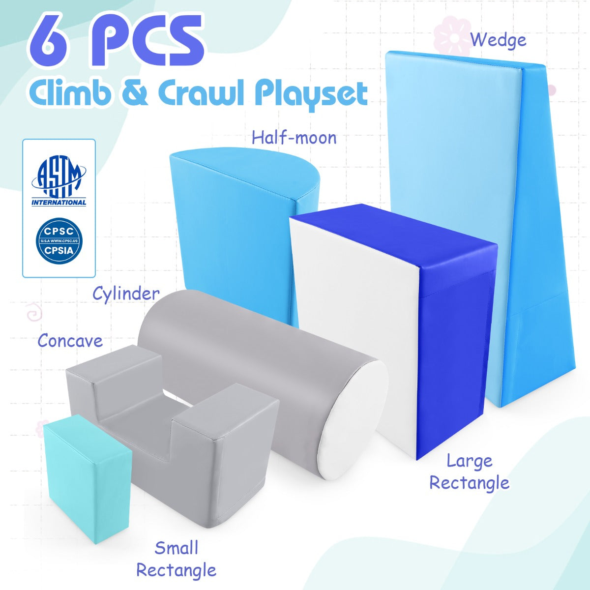 6 Pieces Indoor Climb and Crawl Activity Playset  for Kids-Blue