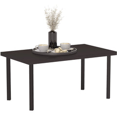 Outsunny Metal Garden Coffee Table, Rectangular Outdoor Side Table with Woodgrain Tabletop, Foot Pads for Outside, Garden, Balcony, Porch, 95 x 55 x 46cm, Brown