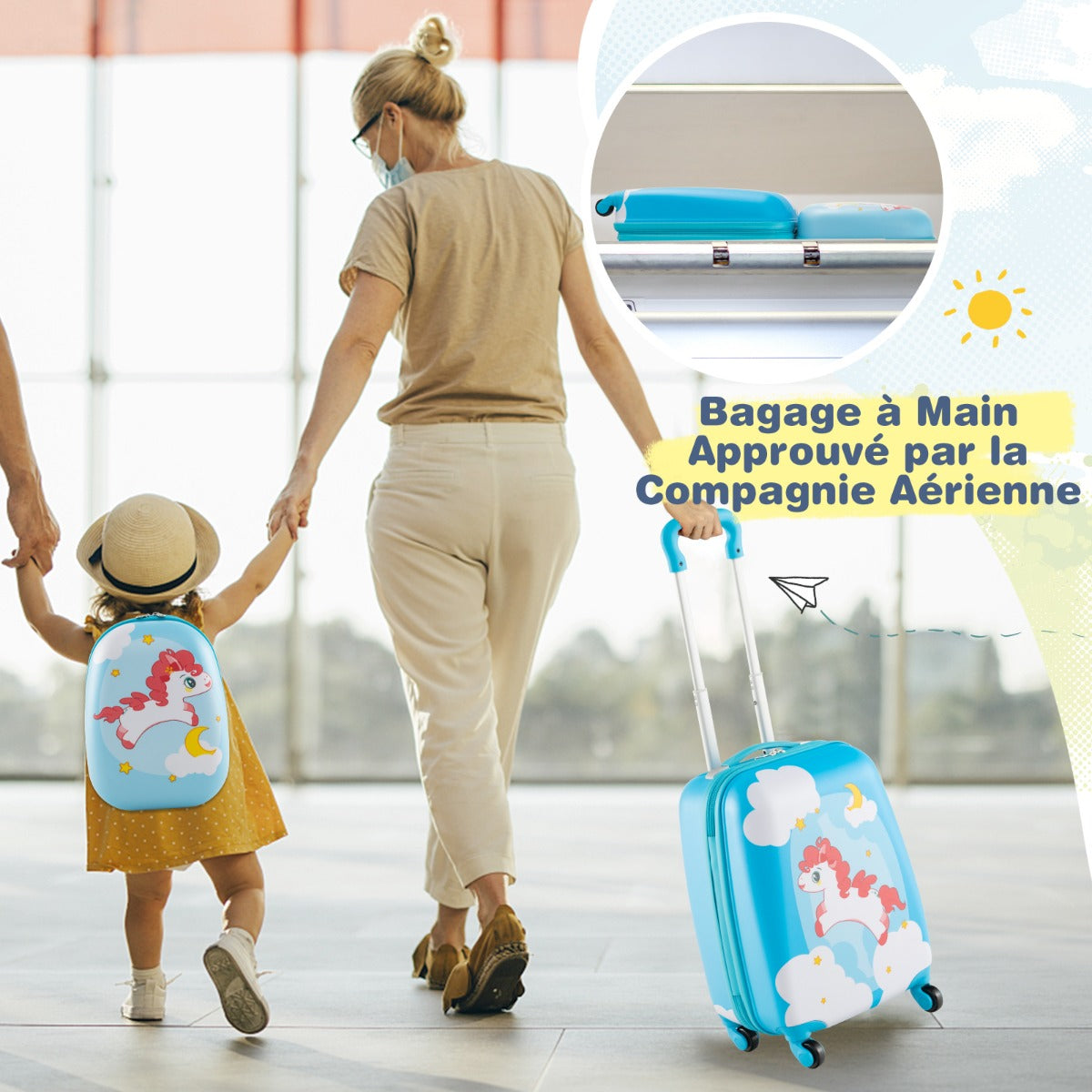 2 Pieces Kids Luggage Set with Wheels and Height Adjustable Handle-Orange